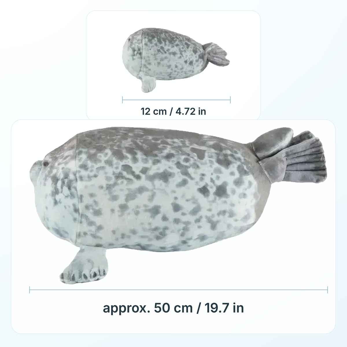 Blob seal plush size: mama approx. 50 cm / 19.7 in, baby 12 cm / 4.72 in