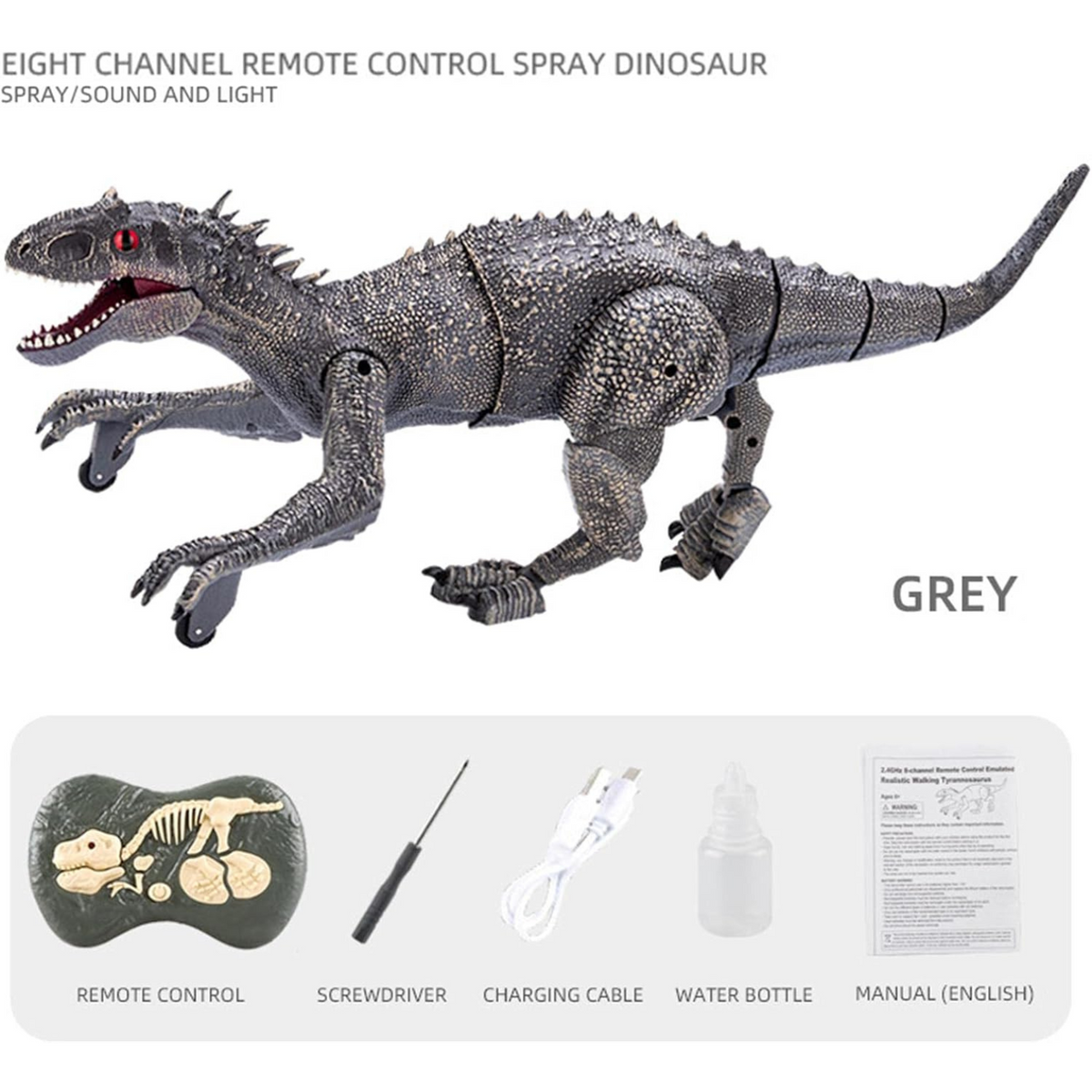 Remote Control Indominus Rex Dinosaur Toy – Gray