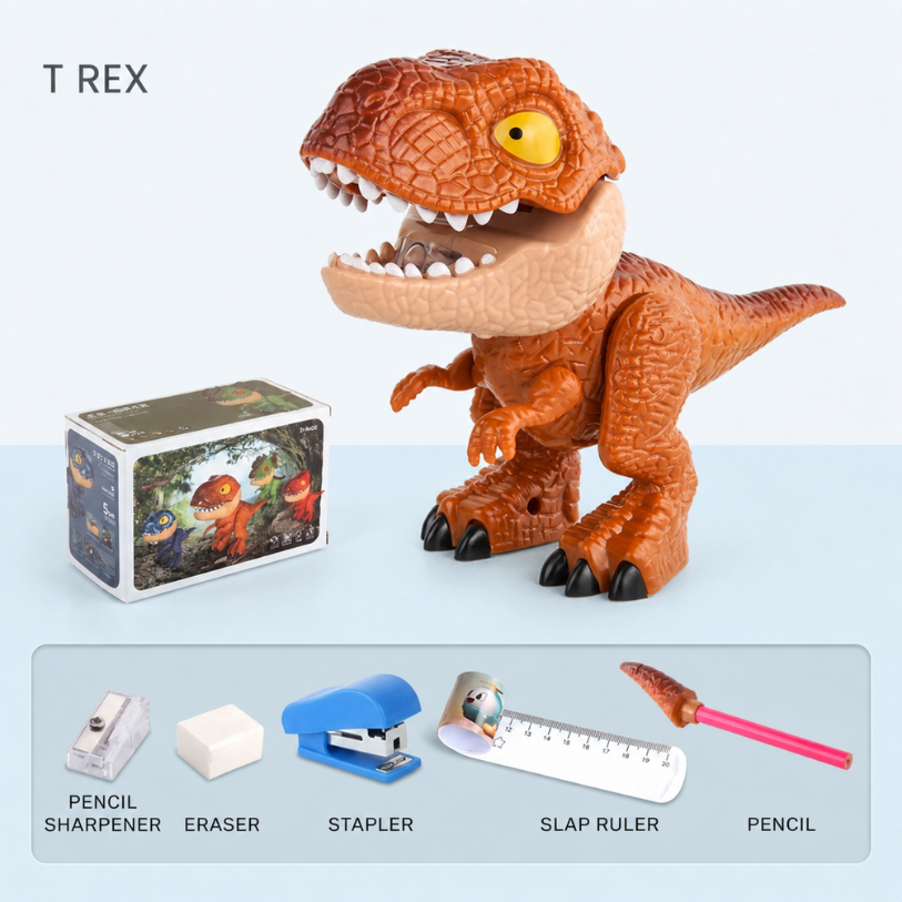 Dinosaur Model Stationery - 5 in 1 Dinosaur Pencil Case Set with Sharpener