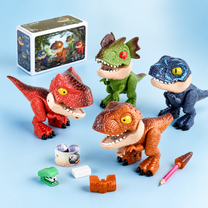 Dinosaur Model Stationery - 5 in 1 Dinosaur Pencil Case Set with Sharpener