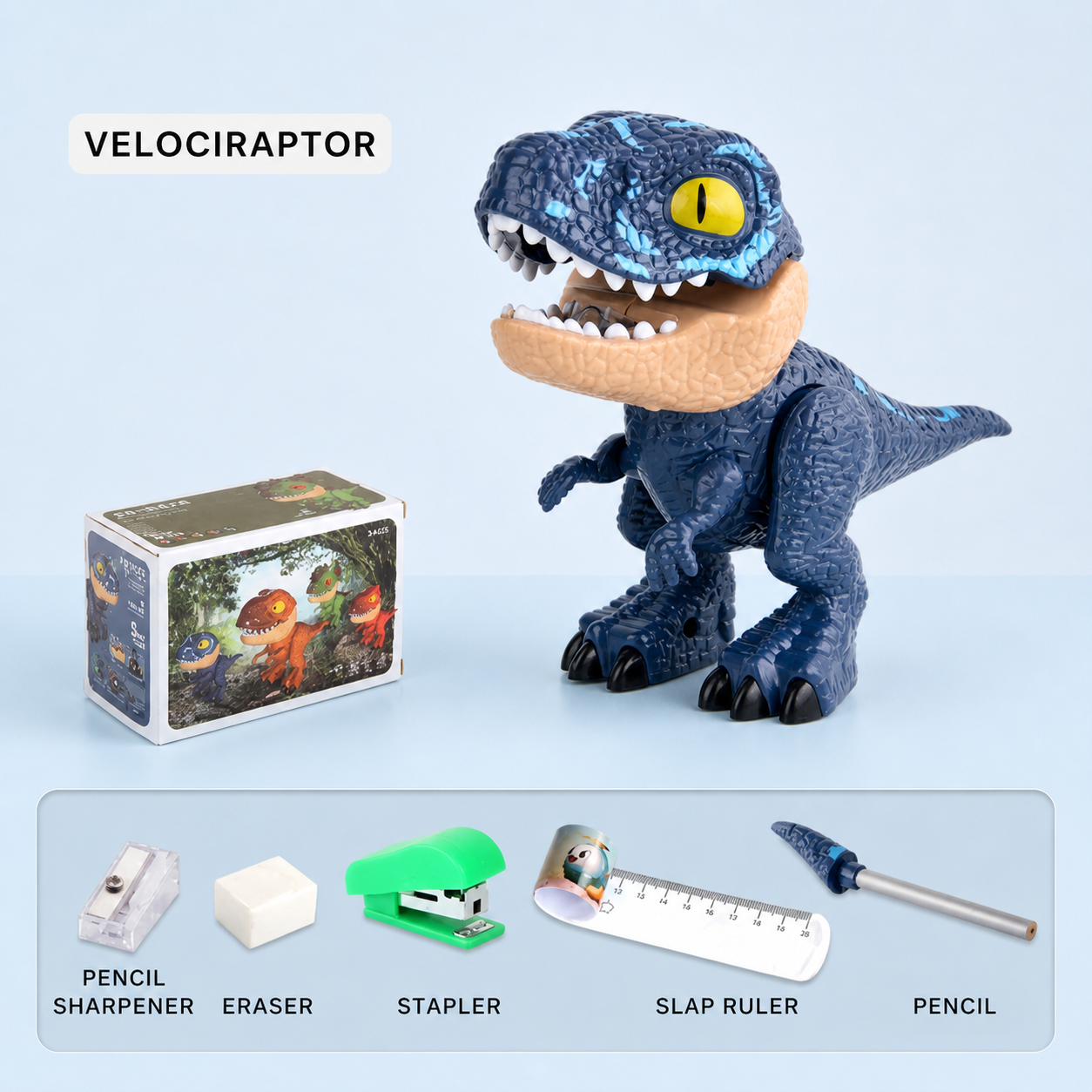 Dinosaur Model Stationery - 5 in 1 Dinosaur Pencil Case Set with Sharpener