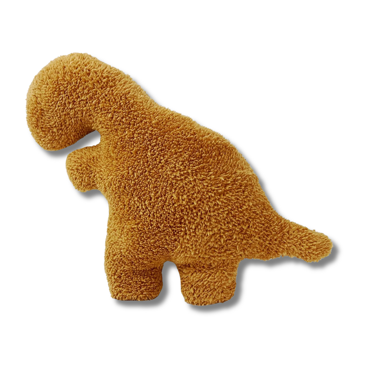 T-rex dinosaur chicken nugget plush pillow with tiny arms, side view