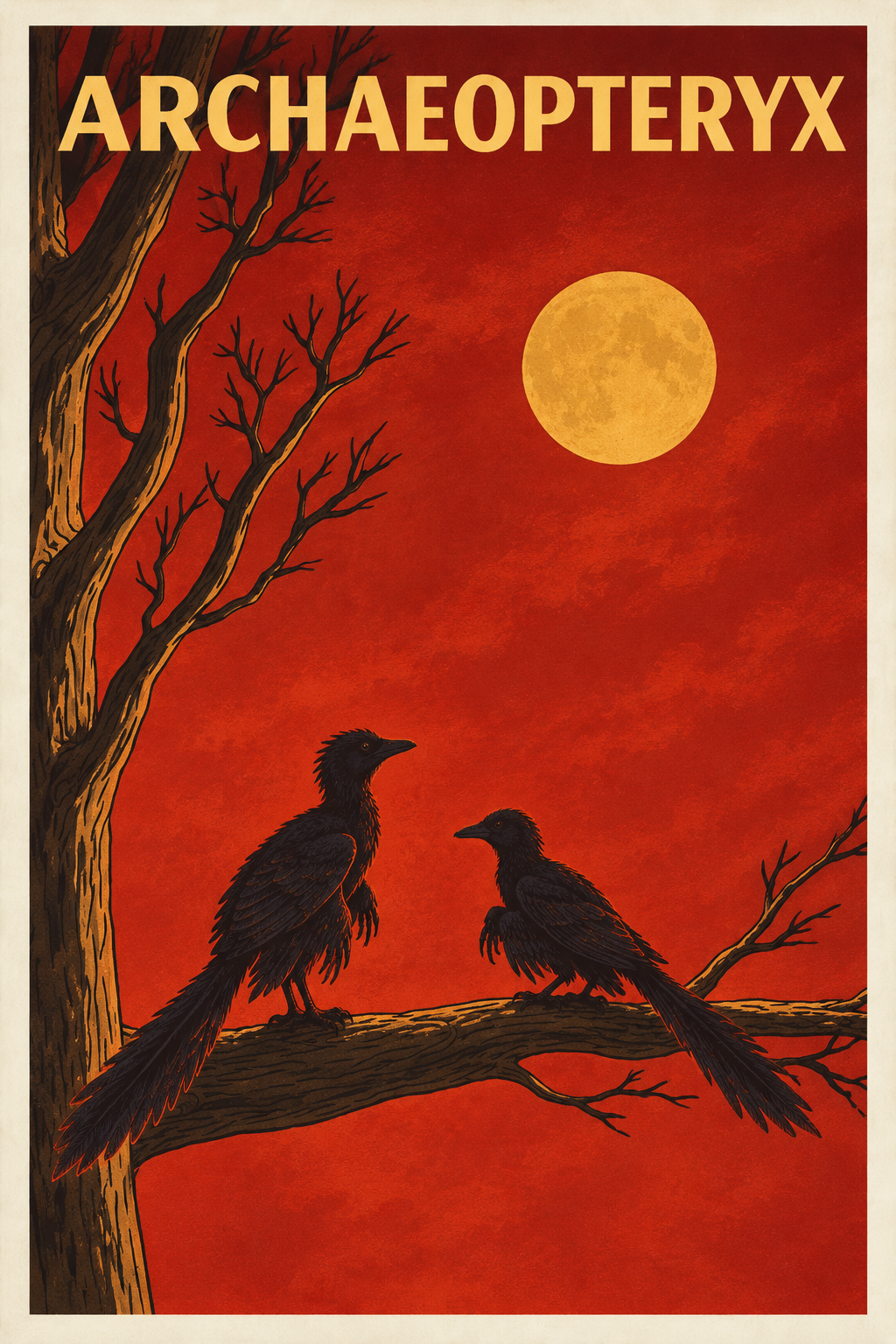 Archaeopteryx Halloween poster beneath a full moon