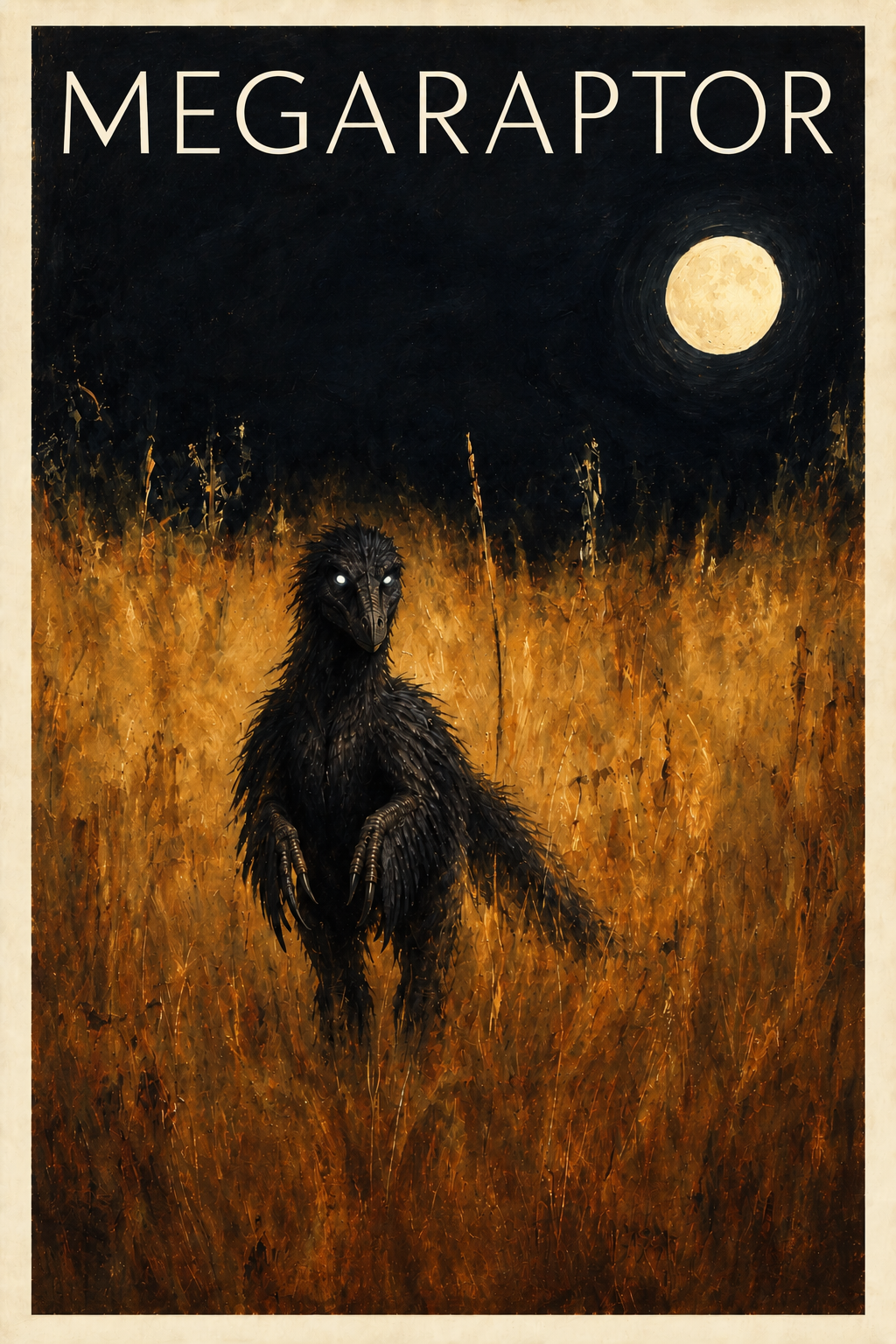 Megaraptor Halloween poster under a full moon
