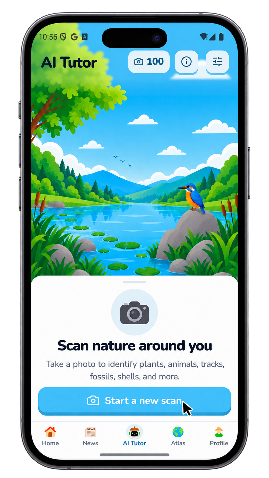 Paleon AI Tutor nature scanning on an iPhone