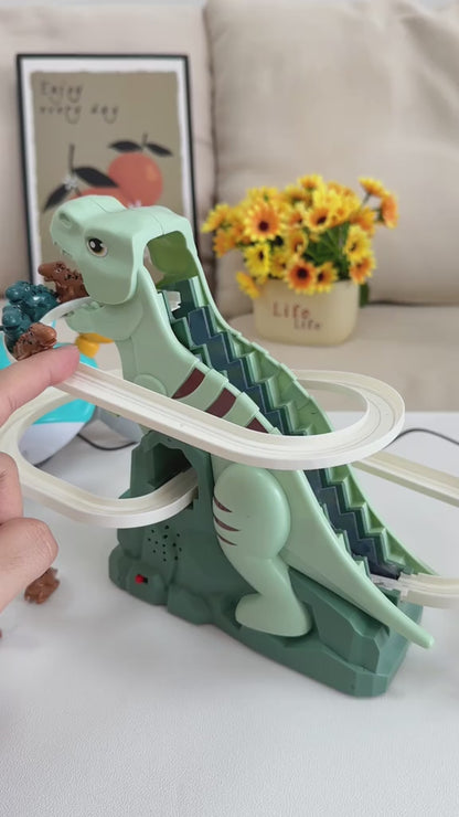 Dinosaur Chasing Race Track Game Set – Climbing, Sliding & Musical Fun!
